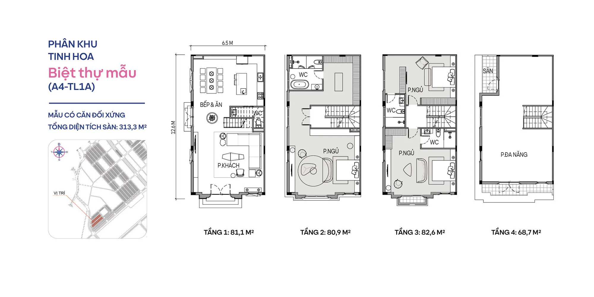 Mặt bằng thiết kế biệt thự tứ lập phân khu Tinh Hoa Vinhomes Cổ Loa