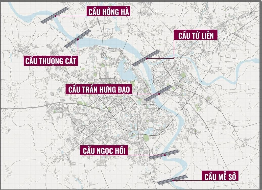 Dự kiến 6 cây cầu qua sông Hồng triền khai giai đoạn 2024 - 2025