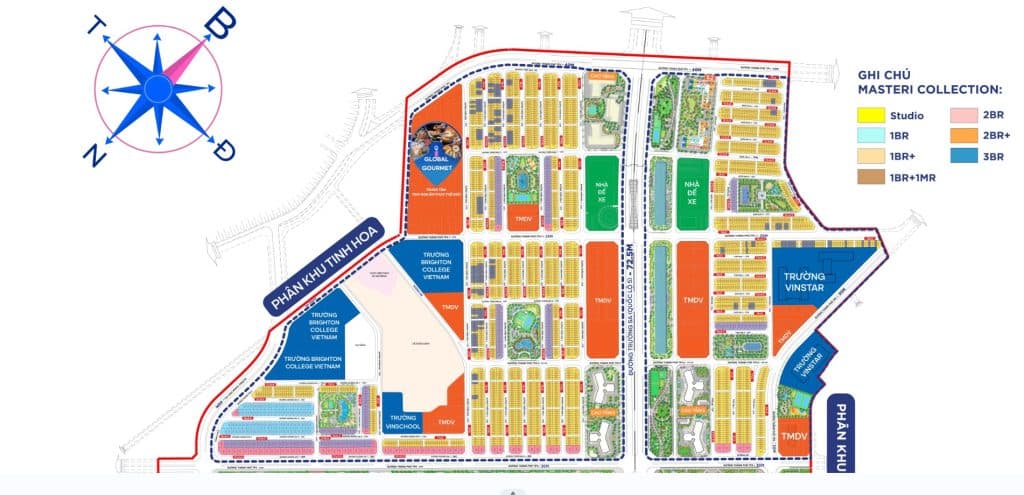 Vị trí quỹ căn hoàn thiện phân khu Tinh Hoa & Thịnh Vượng Vinhomes Global Gate