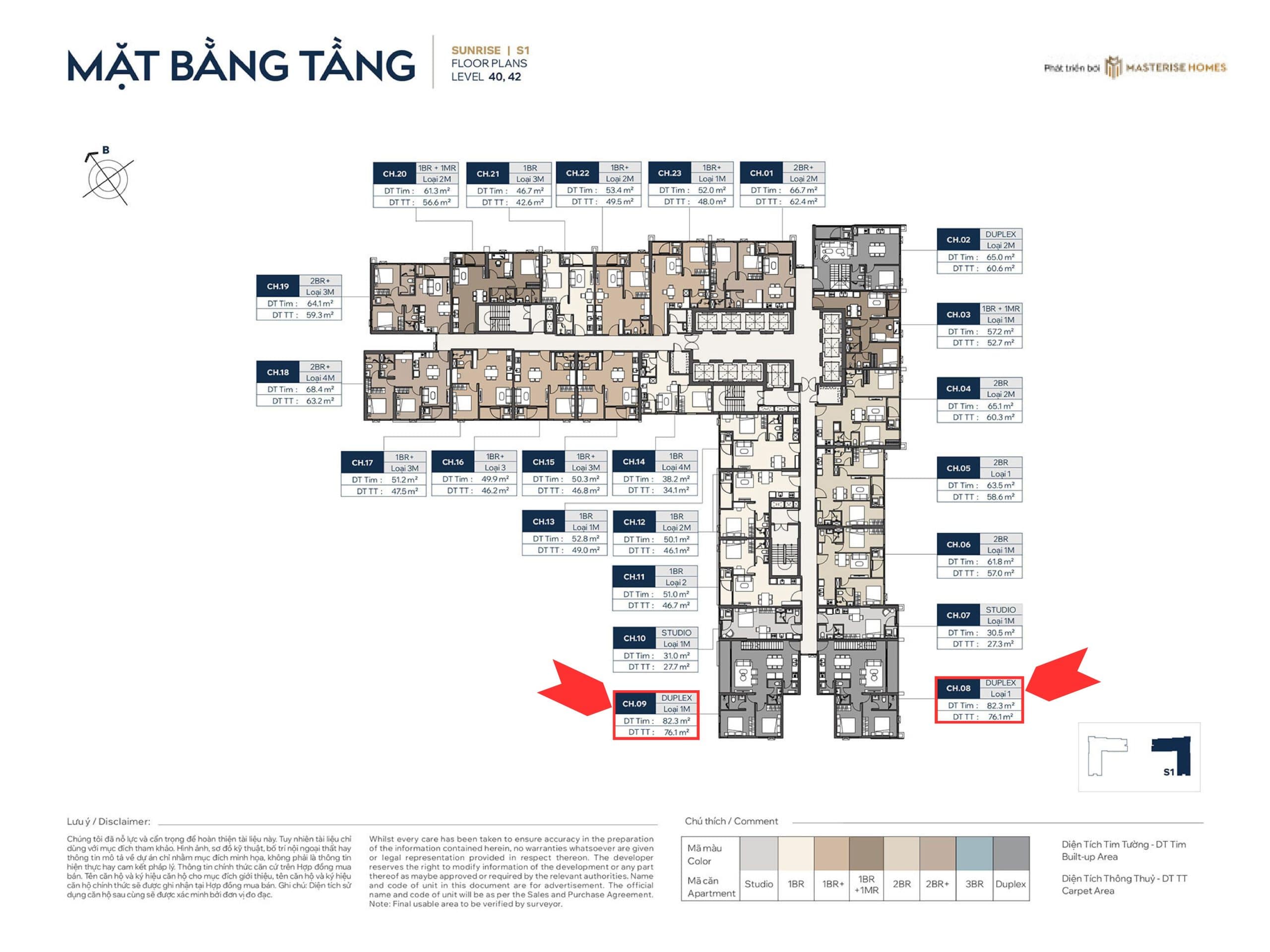 Căn Duplex tòa S1 The Sunrire tầng 40, 42