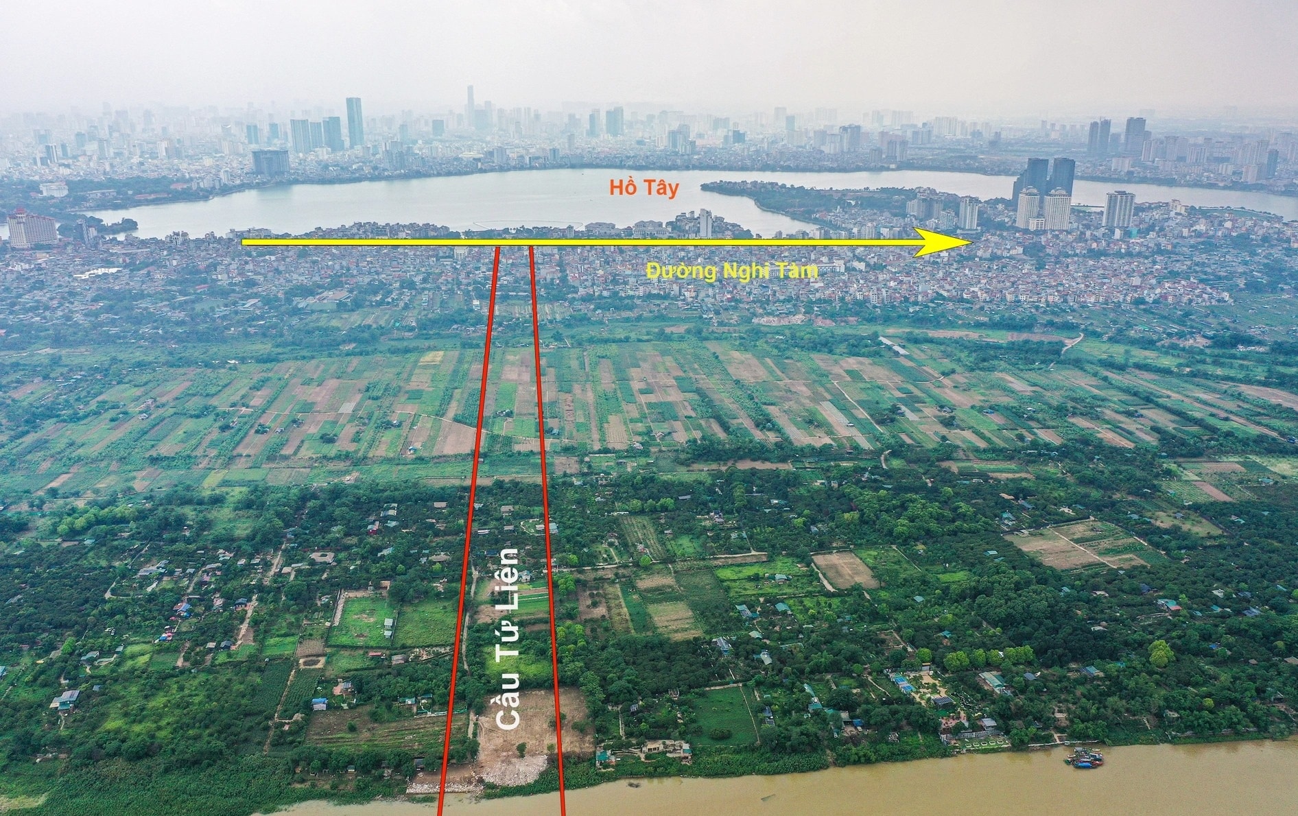 Cầu Tứ Liên kết nối đến đường Nghi Tàm - quận Tây Hồ