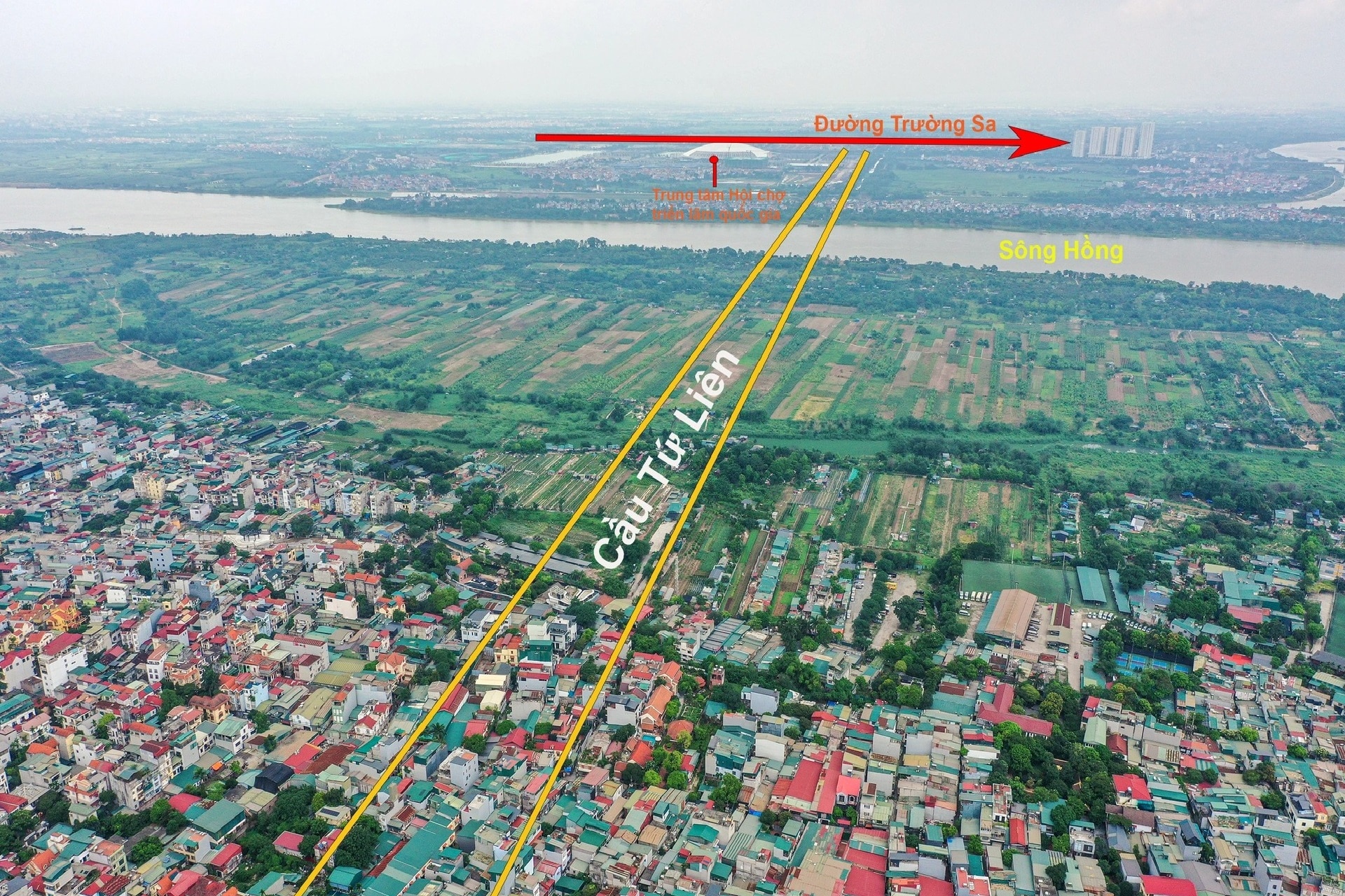 Cầu Tứ Liên kết nối đến đường Trường Sa - huyện Đông Anh