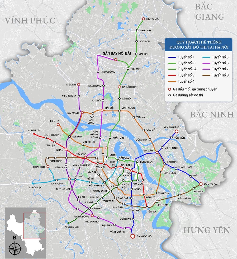 Hệ thống quy hoạch 8 tuyến Metro - đường sắt đô thị tại Hà Nội