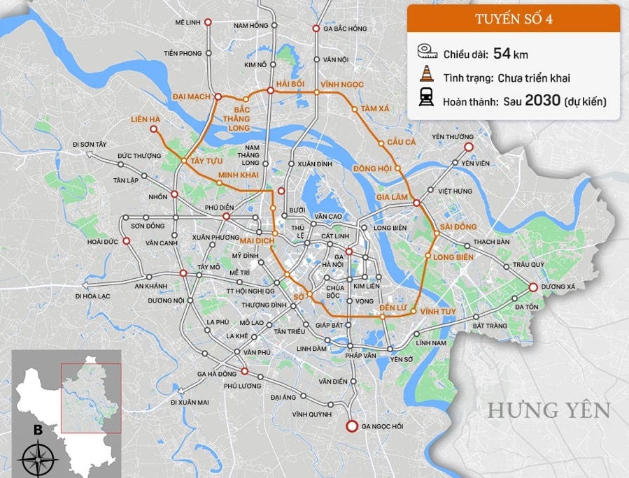 Tuyến Metro số 4 có tổng chiều dài 54km