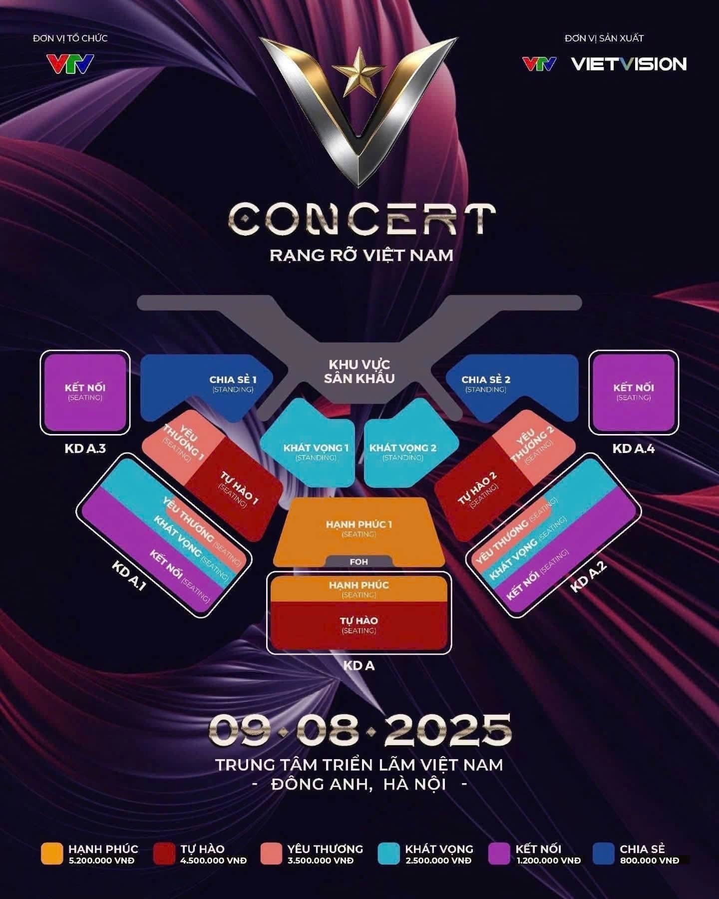 Sơ đồ giá vé V Concert Rạng Rỡ Việt Nam 2025