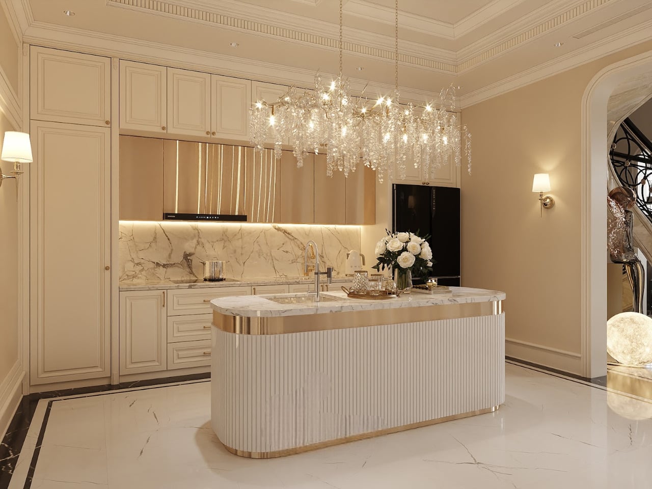 Phòng bếp Luxury kết hợp các vật liệu cao cấp tạo nên vẻ đẹp bền vững và sang trọng.
