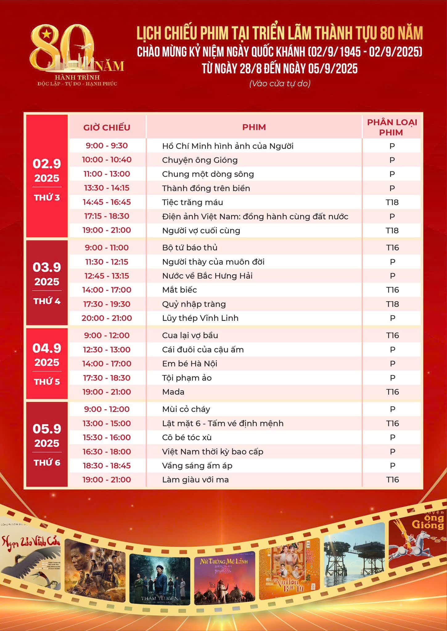 Lịch chiếu phim ngày 02/09 - 05/09