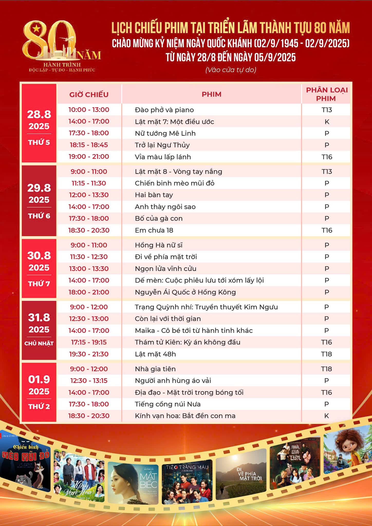 Lịch chiếu phim ngày 28/08 - 01/09
