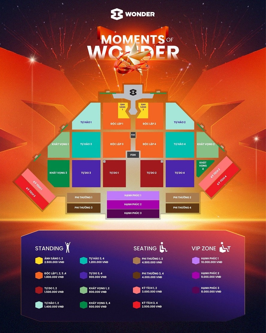 Sơ đồ sân khấu & giá vé 8Wonder Cổ Loa chi tiết