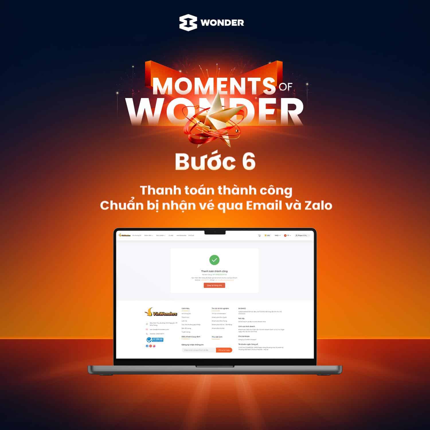 Thanh toán thành công, chuẩn bị nhận vé qua Email và Zalo