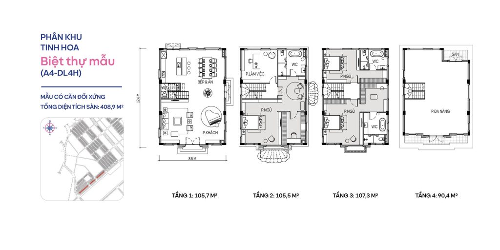 Mặt bằng thiết kế biệt thự đơn lập phân khu Tinh Hoa Vinhomes Cổ Loa