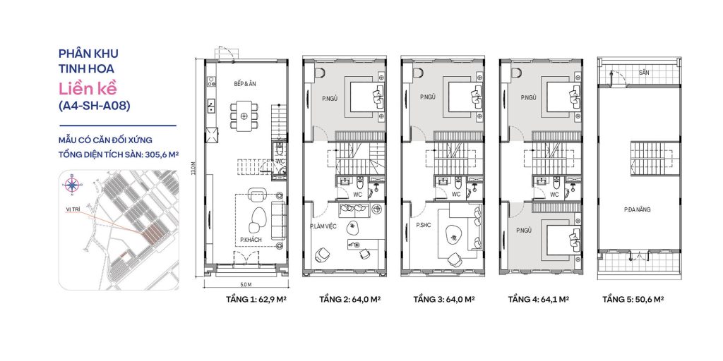 Mặt bằng thiết kế biệt thự liền kề phân khu Tinh Hoa Vinhomes Cổ Loa