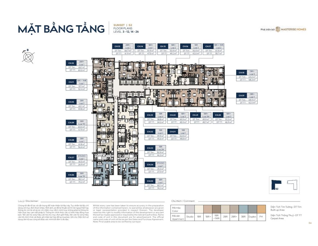 Mặt bằng tầng 3-12 và 14-26