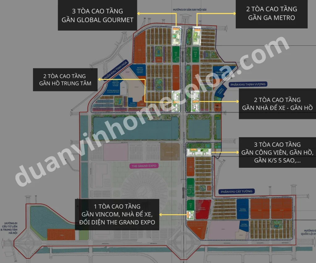 Vị trí 13 tòa chung cư Vinhomes Cổ Loa