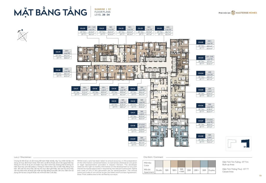 Mặt bằng tầng 28 - 34 tòa The Sunrise S1