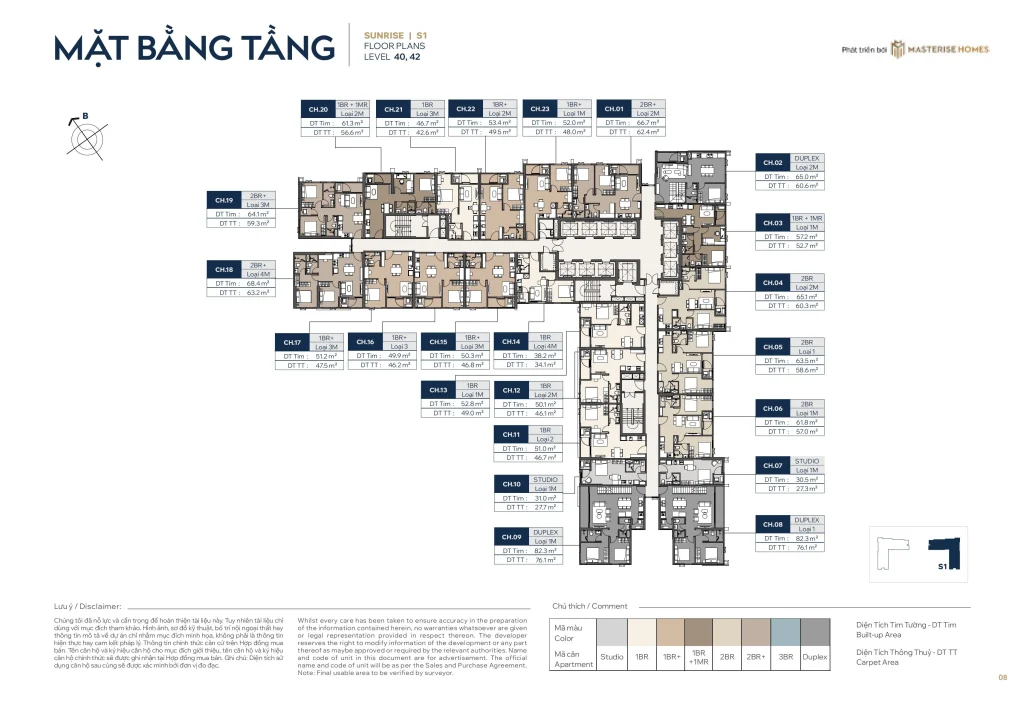 Mặt bằng tầng 40 - 42 tòa The Sunrise S1