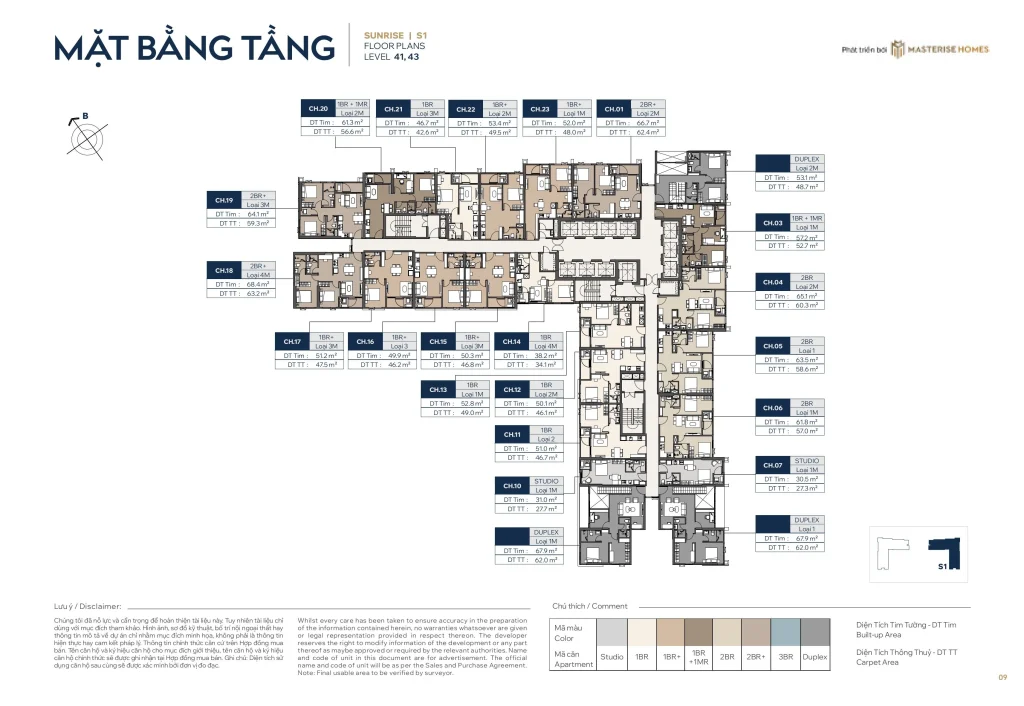 Mặt bằng tầng 41 - 43 tòa The Sunrise S1