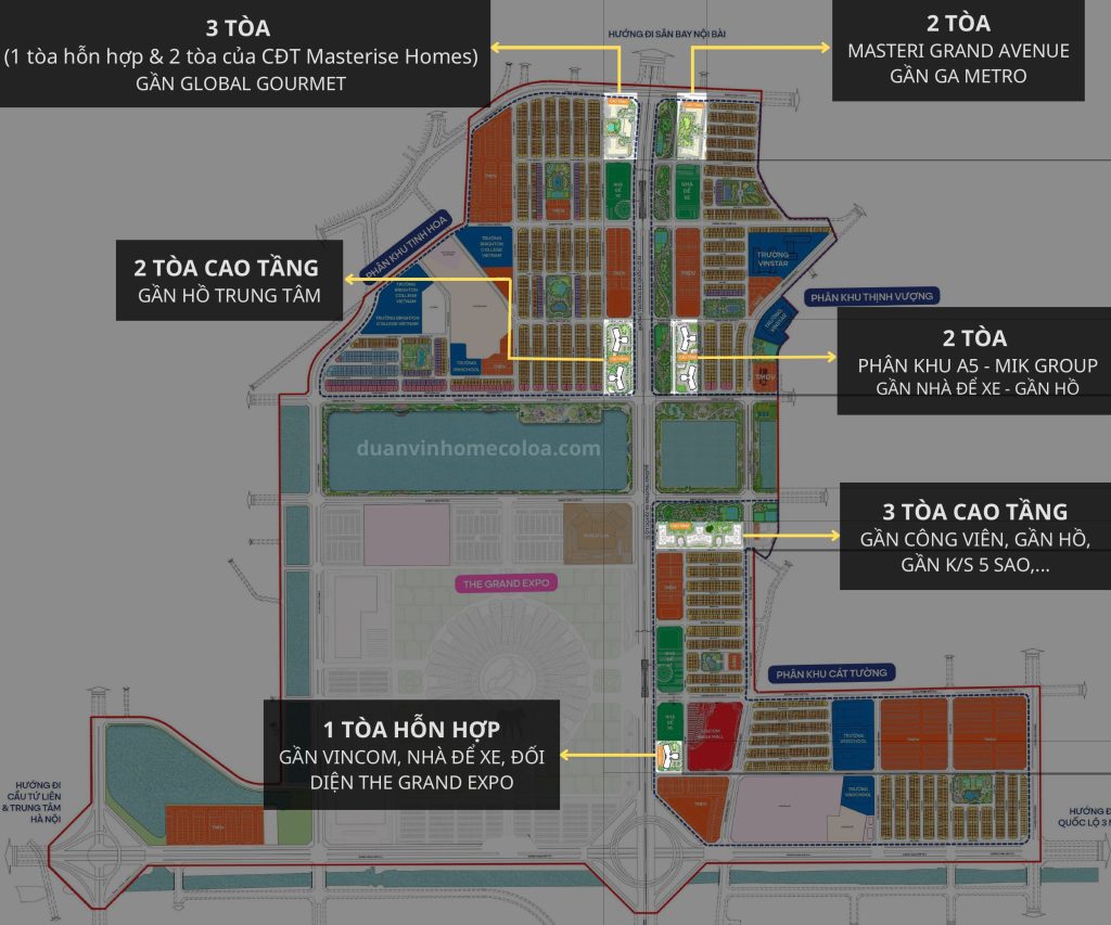 Vị trí các tòa chung tại Vin Cổ Loa